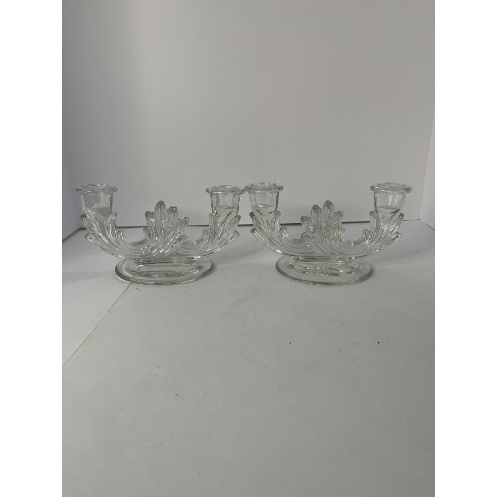 Fostoria Glass Baroque Etched Pair Candleholders 2 Piece Set
